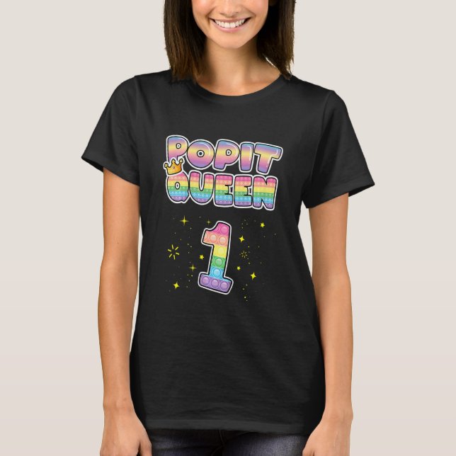 Kids  1st Birthday Pop It Queen 1 Popper Number Po T-Shirt (Front)