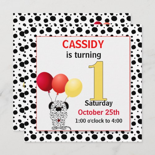 Kids 1st Birthday Red and Yellow Dalmatian Invitation