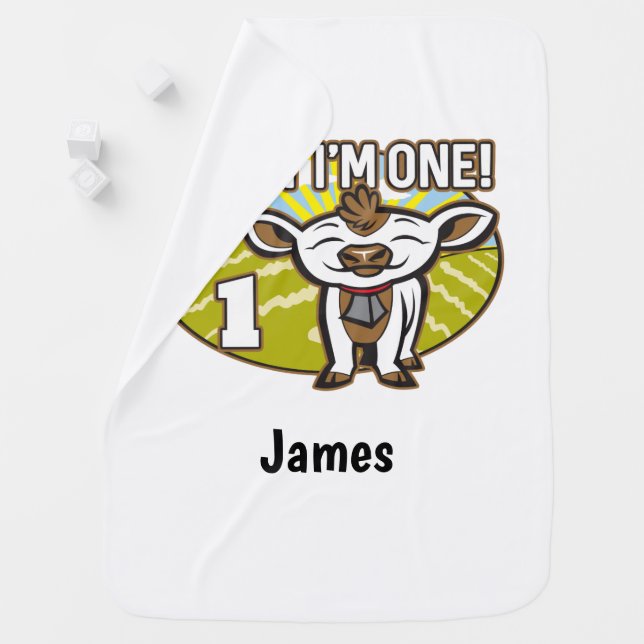 Kid's 1st Birthday Today I'm One! Cute Cow Baby Blanket (In Situ)