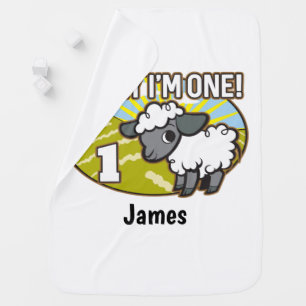 Kid's 1st Birthday Today I'm One! Cute Lamb Baby Blanket