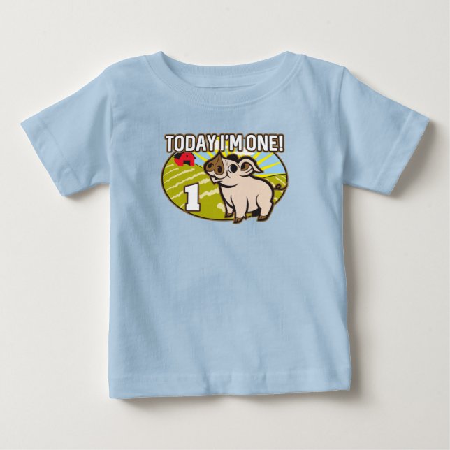 Kid's 1st Birthday Today I'm One! Cute Pig Baby T-Shirt (Front)