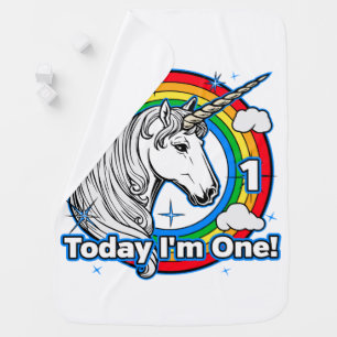 Kid's 1st Birthday Unicorn Rainbow Today I'm One Baby Blanket