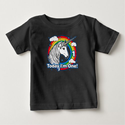Kids 1st Birthday Unicorn Rainbow Today Im One Baby T_Shirt