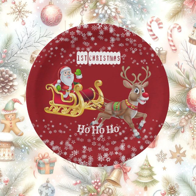Kid's 1st Christmas Santa Reindeer Sleigh Ho-Ho-Ho Paper Plates (Kid's 1st Christmas Santa Reindeer Sleigh Ho-Ho-Ho Paper Plates)