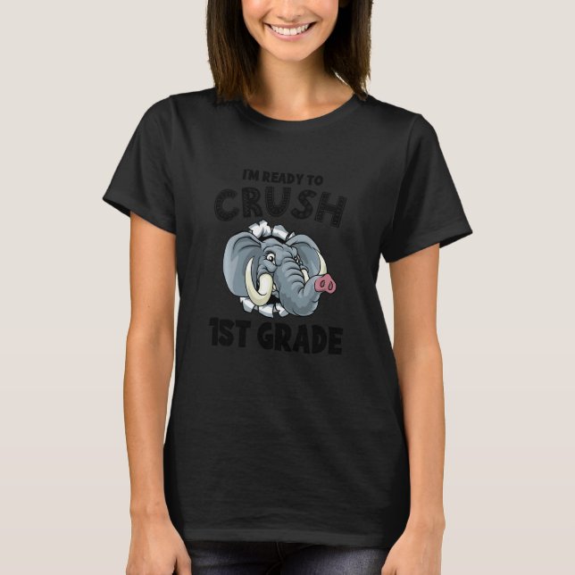 Kids 1st Grade Back To School  Elephant Tearing Ou T-Shirt (Front)