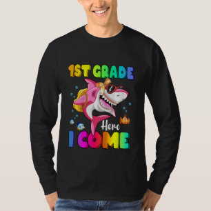 Kids 1st Grade Here I Come Shark Backpack Back To  T-Shirt
