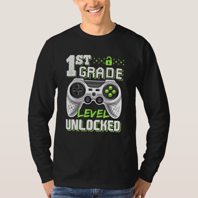 Kids 1st Grade Level Unlocked Video Game Back To S T-Shirt (Front)