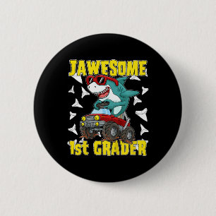 Kids 1st Grade Monster Truck Dinosaur Megalodon Sh Button