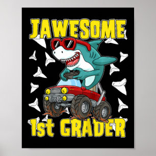 Kids 1st Grade Monster Truck Dinosaur Megalodon Sh Poster