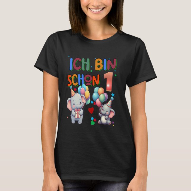 Kids 1th Birthday Boys Elephant Birthday Party 1 Y T-Shirt (Front)