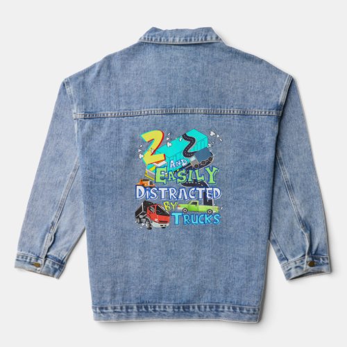 Kids 2 And Easily Distracted By Trucks  Denim Jacket