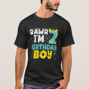 Kids 2 Year Old 2nd Birthday Boy Dinosaur Toddler  T-Shirt