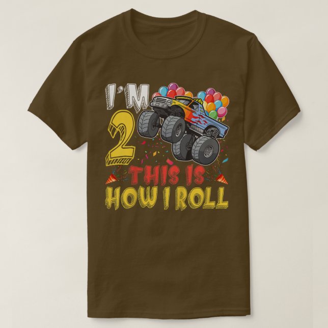 Kids 2 Year Old 2nd Birthday Boy Monster Truck Car T-Shirt (Design Front)