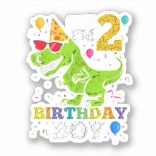 Kids 2 Year Old 2Nd Birthday Boy T Rex Dinosaur Sticker