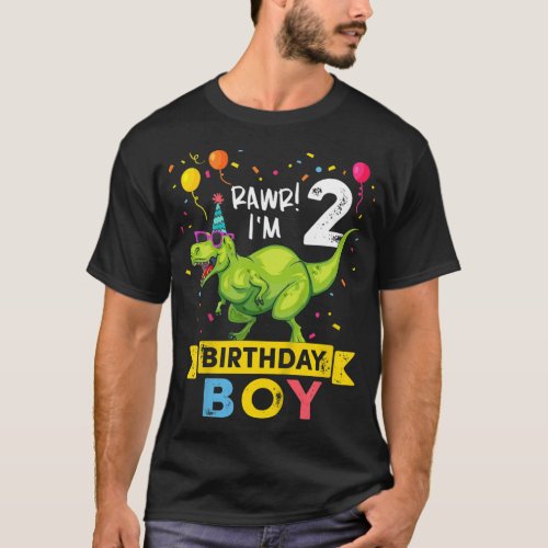 Kids 2 Year Old  2nd Birthday Boy T Rex Dinosaur  T_Shirt