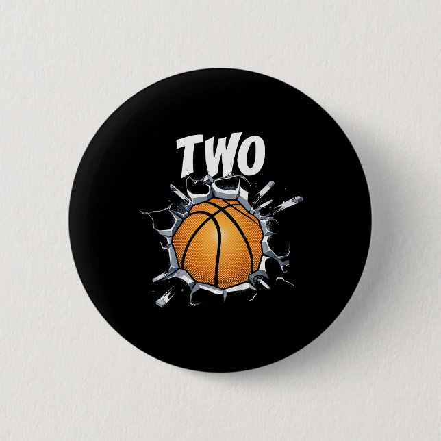 Kids 2 Year Old Basketball Birthday Party Theme 2n Button (Front)