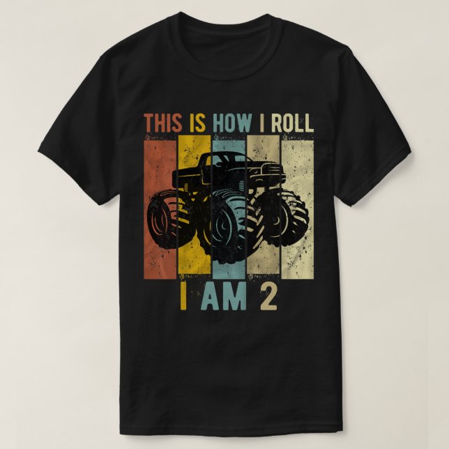 Kids 2 Year Old Birthday Boy Monster Truck 2nd Bir T-Shirt (Design Front)