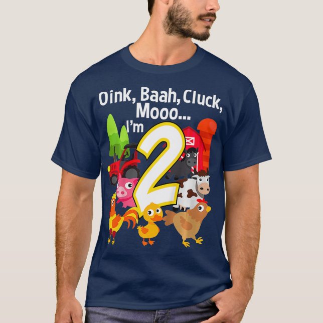 Kids 2 Year Old Farm Birthday Party Animal Barn T-Shirt (Front)