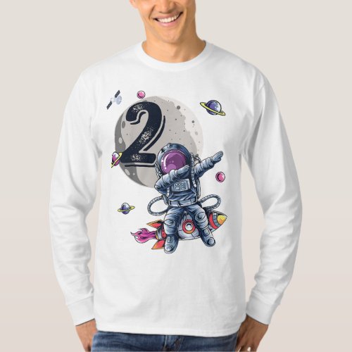 Kids 2 Years Old Birthday Boy Astronaut Gifts Spac T_Shirt