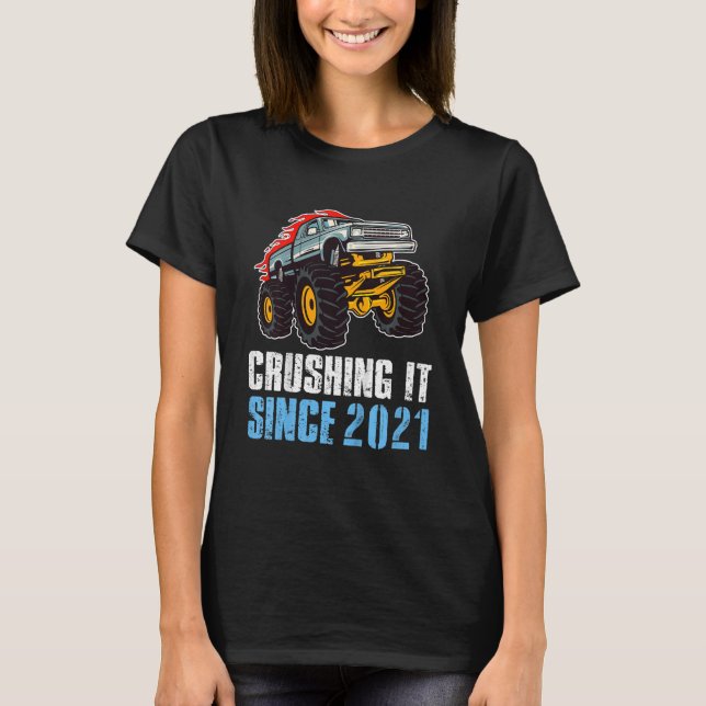 Kids 2 Years Old Birthday Boy Monster Truck Crushi T-Shirt (Front)