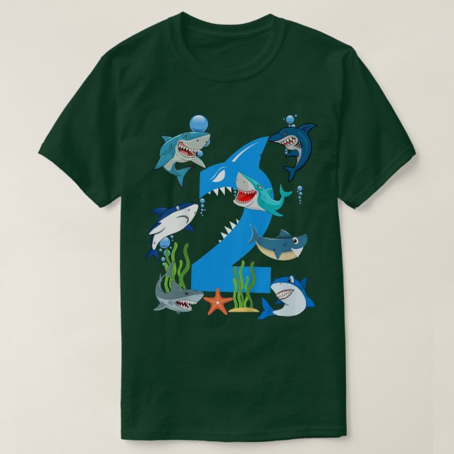 Kids 2 Years Old Shark OceanTheme Party 2nd Birthd T-Shirt (Design Front)