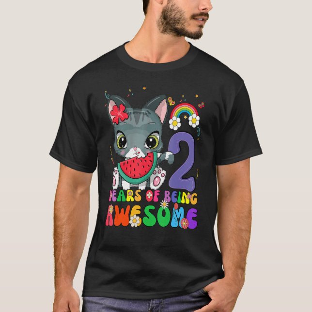 Kids 2 Years Old Teens 2nd Birthday Girl Awesome C T-Shirt (Front)