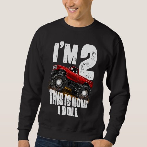 Kids 2nd Birthday Boy  Monster Truck Rule Jam  Two Sweatshirt