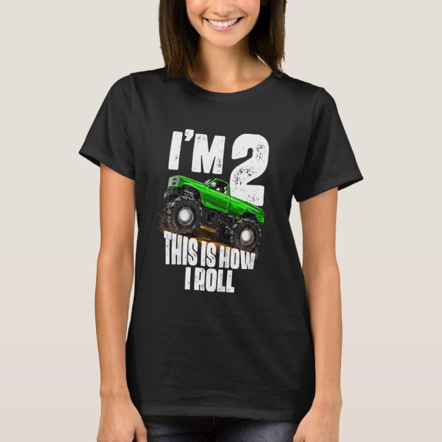 Kids 2nd Birthday Boy  Monster Truck Rule Jam  Two T-Shirt (Front)
