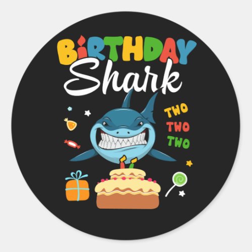 Kids 2nd Birthday Boy Shark Two Matching Party Gif Classic Round Sticker