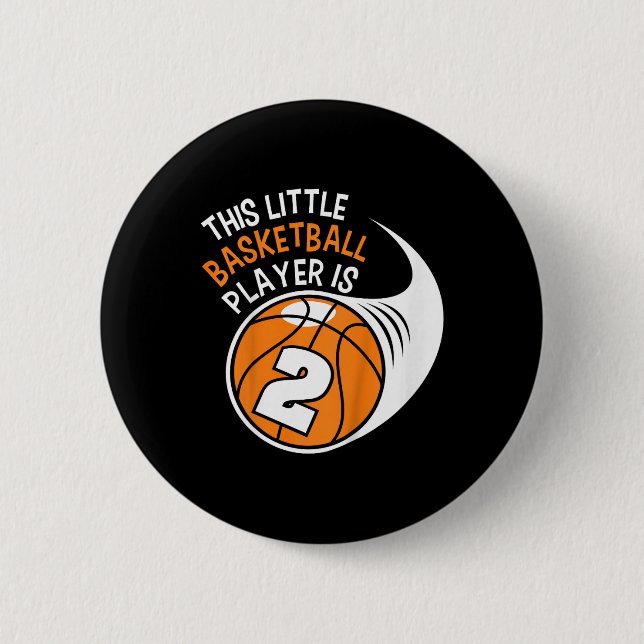 Kids 2nd Birthday Boys Bysketbyll Sport 2 Year Old Button (Front)