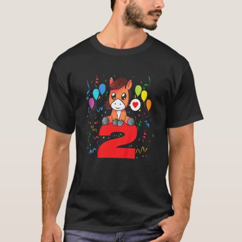 Kids 2nd Birthday Cute Horse Balloon Boys Girls 2  T-Shirt