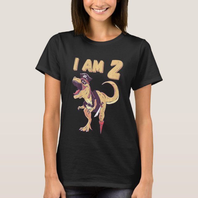 Kids 2nd Birthday Dino 2 Years Pirate Tyrannosauru T-Shirt (Front)