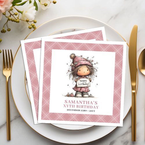 Kids 2nd Birthday Girl Funny Whimsical Pink Napkin