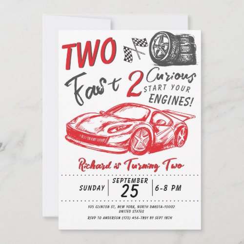 Kids 2nd Birthday Race Car Theme Birthday Party Invitation