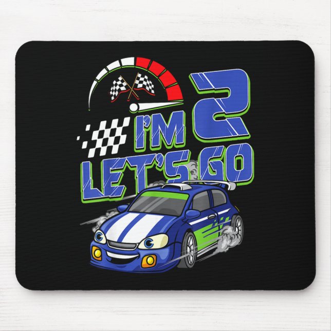 Kids 2nd Birthday Racing Car 2 Year Old Boys Party Mouse Pad (Front)