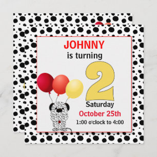 Kid's 2nd Birthday Red and Yellow Dalmatian Invita Invitation