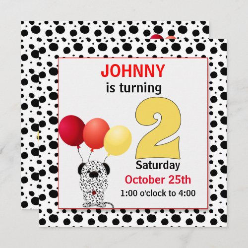 Kids 2nd Birthday Red and Yellow Dalmatian Invita Invitation