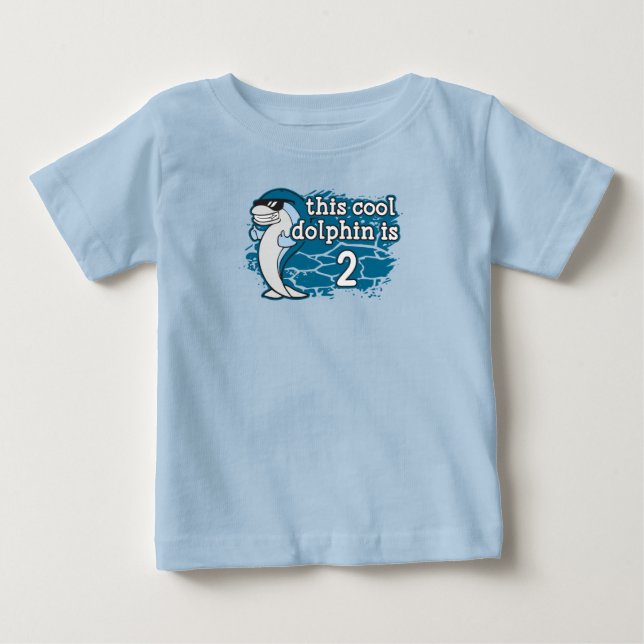 Kid's 2nd Birthday This Cool Dolphin is Two Baby T-Shirt (Front)