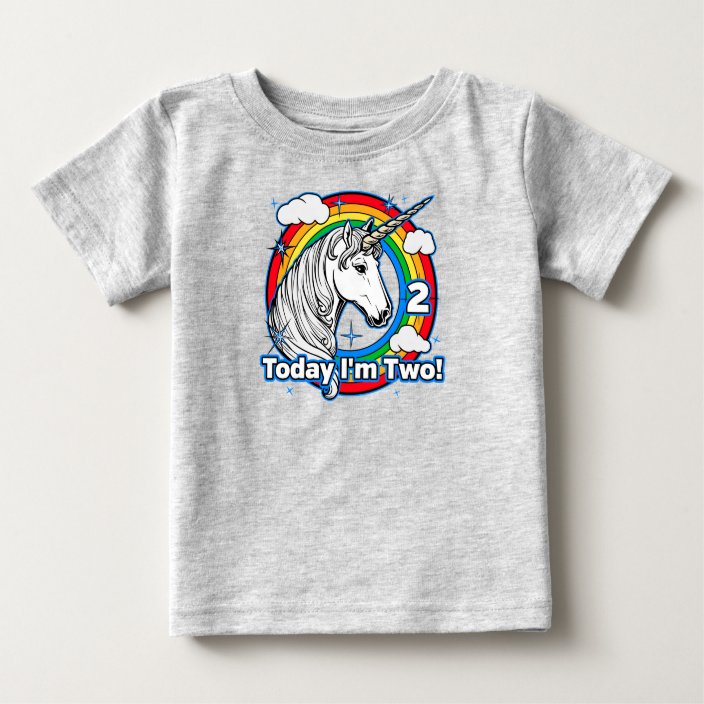 Kid S 2nd Birthday Unicorn Rainbow Today I M Two Baby T Shirt Zazzle Com