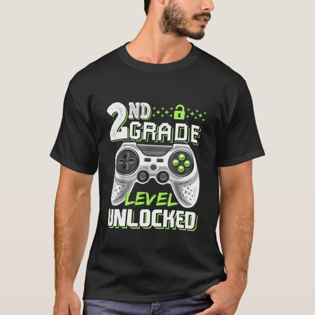 Kids 2Nd Grade Level Unlocked Video Gamer Back To T-Shirt (Front)