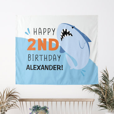 Kids 2nd Shark Birthday Party Custom Backdrop Boy