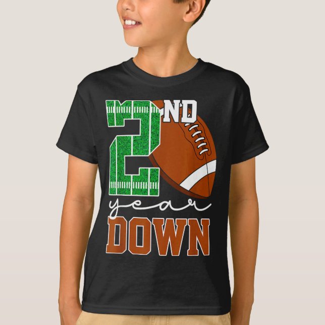 Kids 2nd Year Down Football Birthday Boy Party 2 Y T-Shirt (Front)