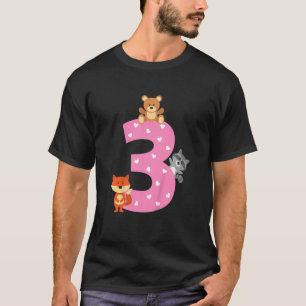 Kids 3 3rd Third Birthday Party Fox Raccoon Teddy  T-Shirt