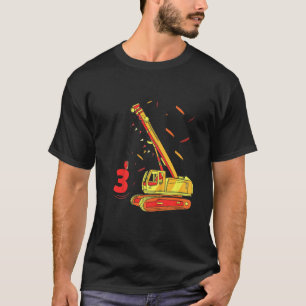 Kids 3 Birthday Excavator And Crane 3 Year Old Boy T-Shirt