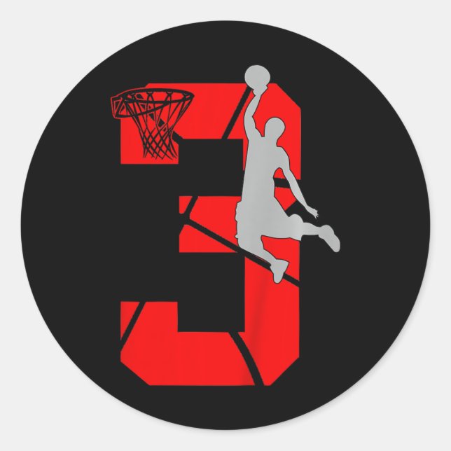 Kids 3 Year Old 3rd Basketball Birthday PartyTheme Classic Round Sticker (Front)