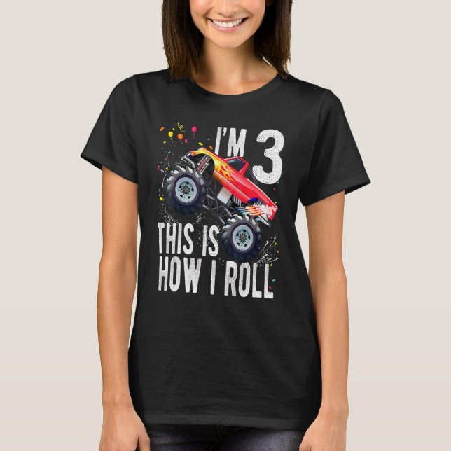 Kids 3 Year Old 3rd Birthday Boy Monster Truck Car T-Shirt (Front)