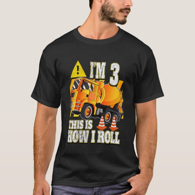 Kids 3 Year Old Birthday  Concrete Mixer Truck T-Shirt (Front)
