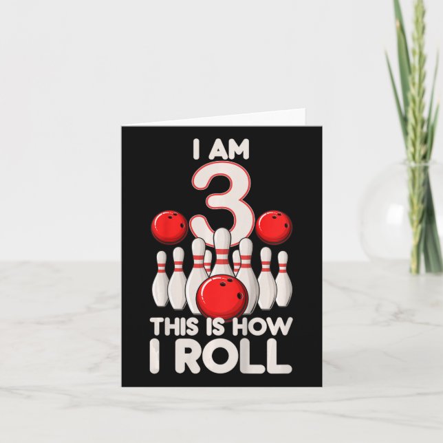 Kids 3 Year Old Bowling Party 3rd Birthday Is How  Card (Front)