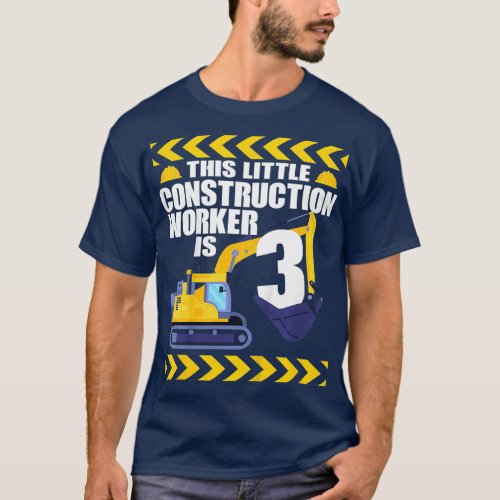 Kids 3 Year Old Construction Birthday Themed 3rd T_Shirt