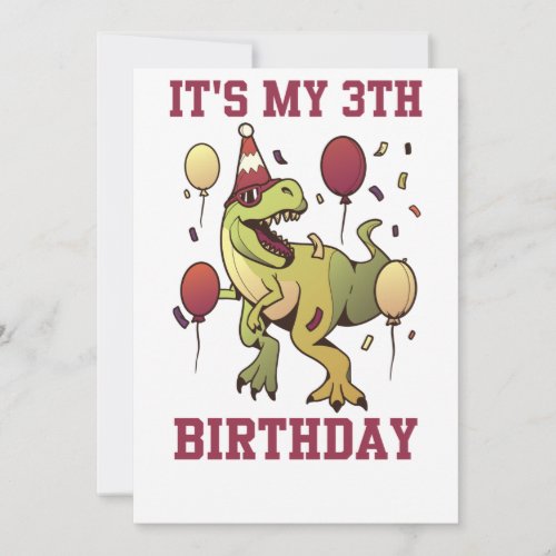 Kids 3 Year Old dinosaurs birthday 3th Party Boys Invitation